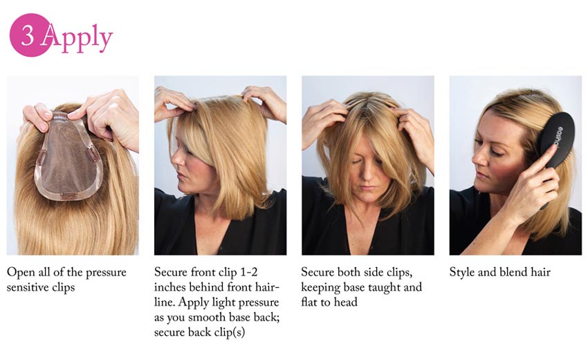X4 images showing how to apply an Easihair topper.
