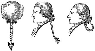 Illustration of 3 diiferent  periwig styles